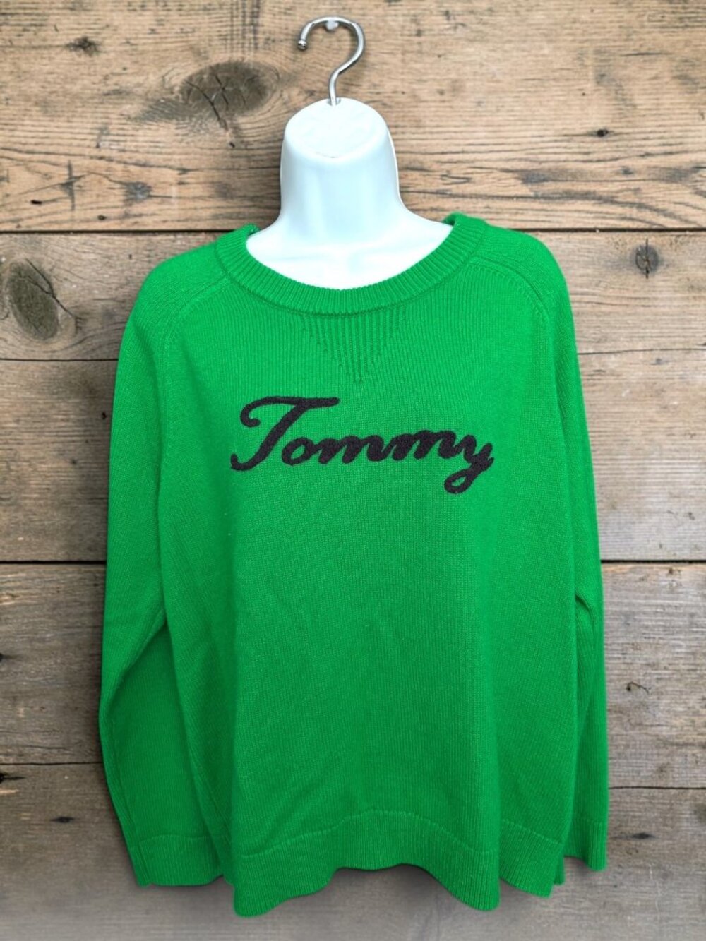 Tommy Hilfiger Green Crewneck Sweater With Script Logo Womens XL Cotton Blend